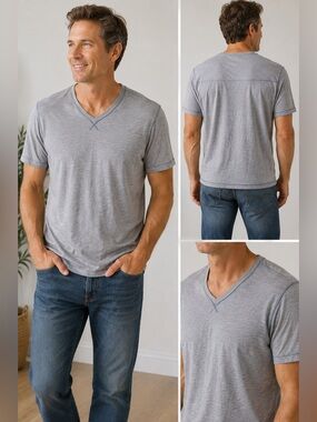 Tommy Bahama grey Slub V-Neck T-Shirt Men’s Medium Cotton Stretch